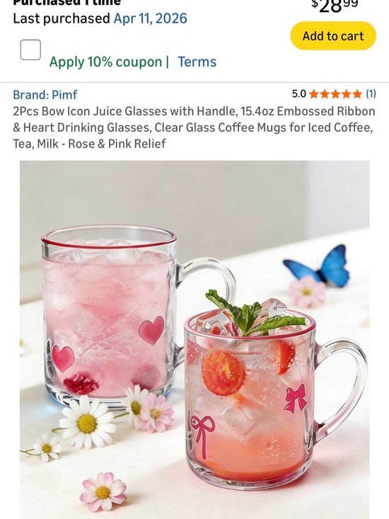 Other - Pink Heart & Ribbon Glass Mugs - Set of 2